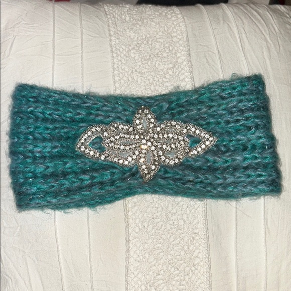 Teal Knit Headband with Silver Embellishment - Picture 1 of 1
